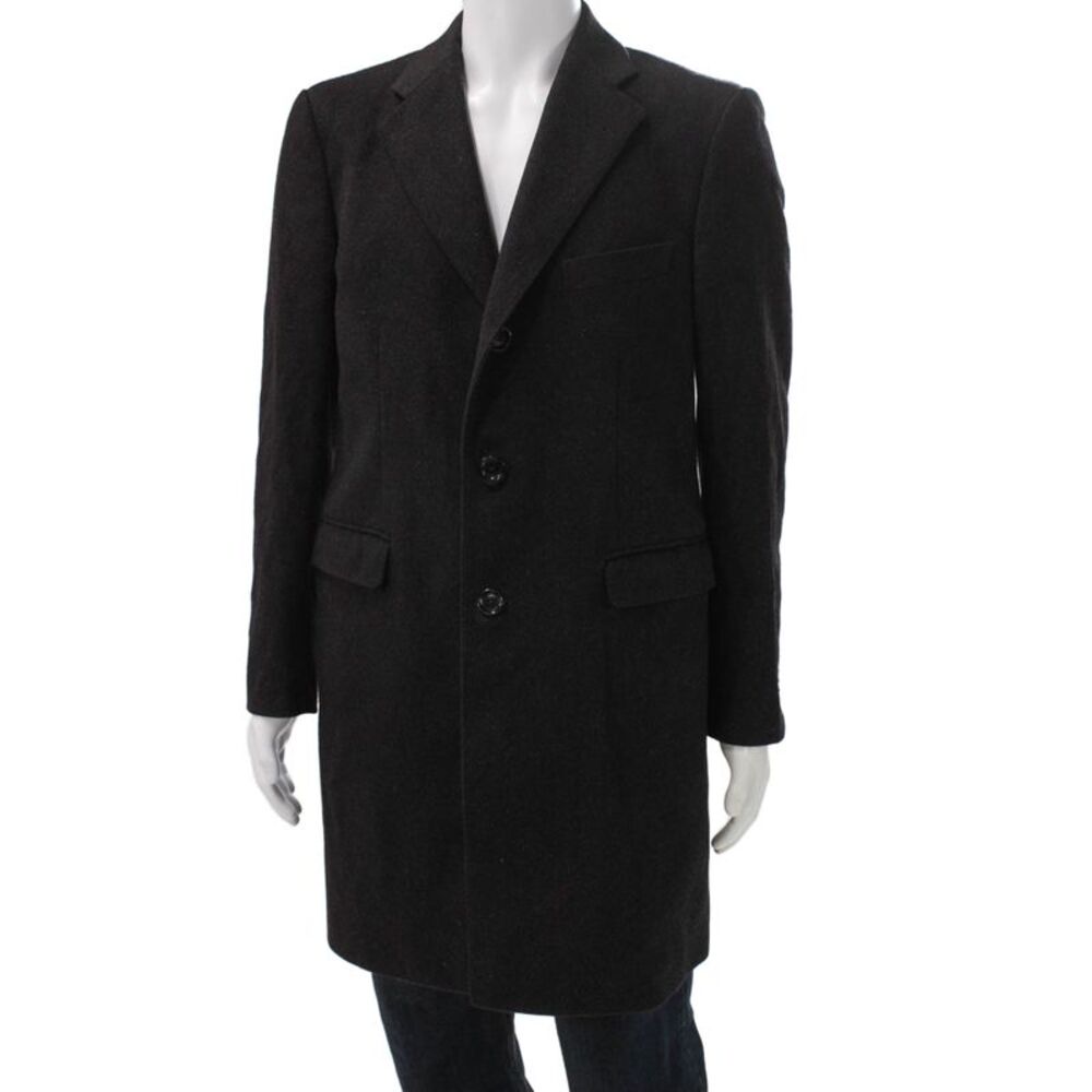 Boggi Mens Cashmere Black Overcoat Button Closure Size 48